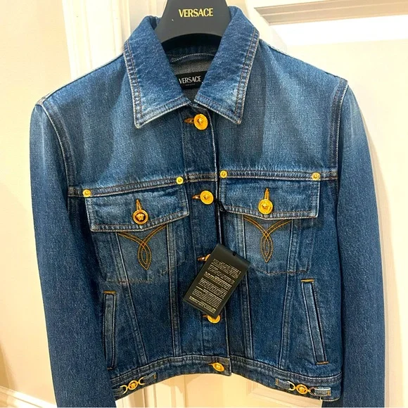 Versace Dark Blue Jean Jacket with Gold Buttons - Picture 5 of 6